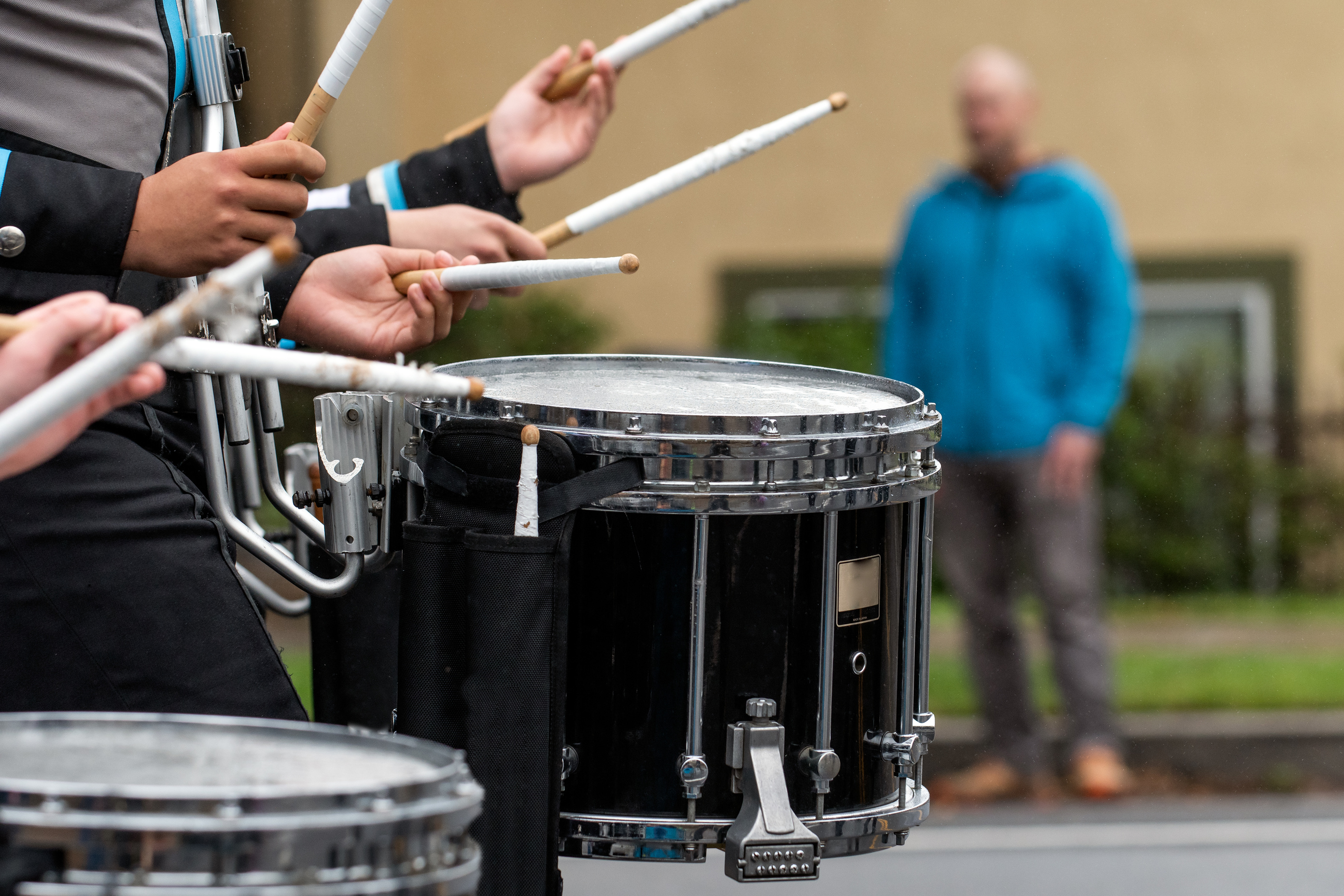 High school marching band keeping perfect cadence.
